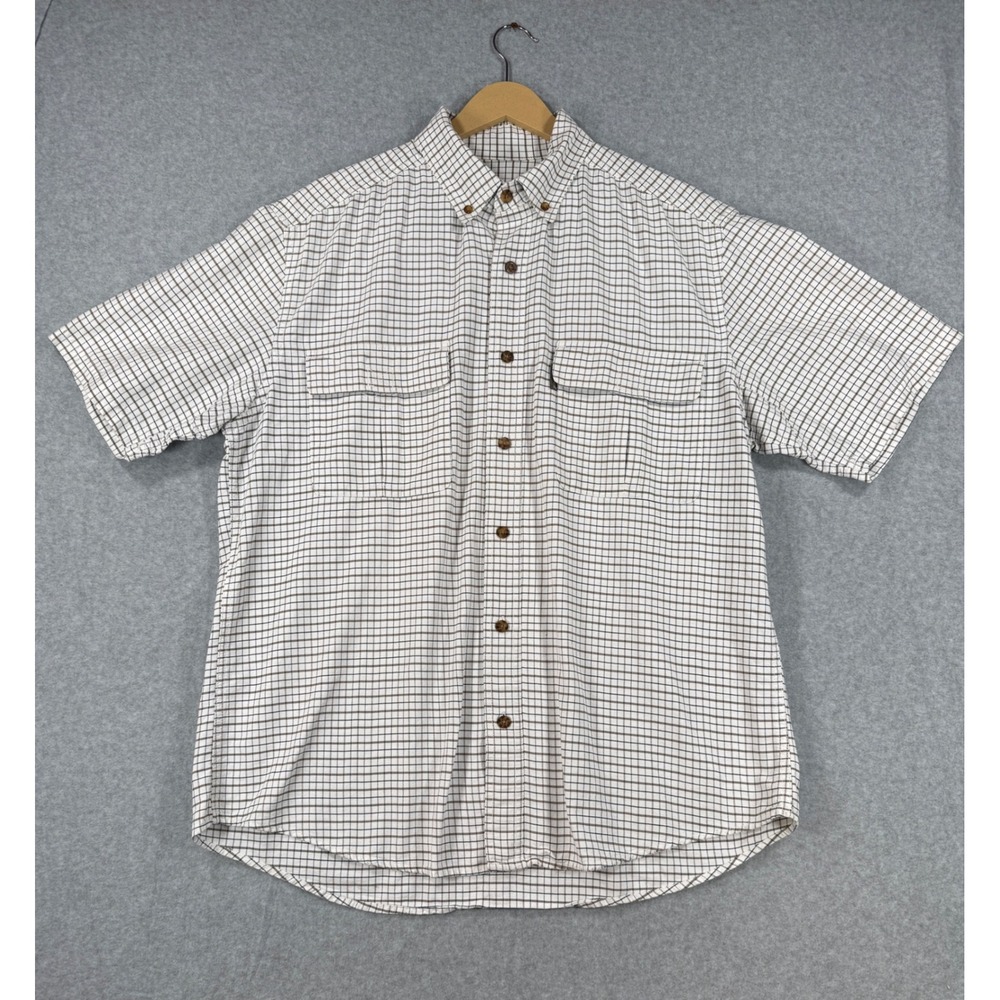 Woolrich Large Shirt Mens Cotton Grid Check Short Sleeve Utility Pocket